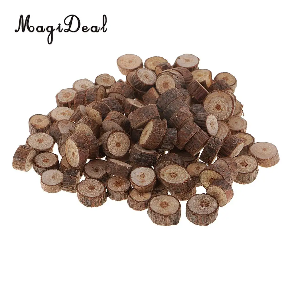 100pcs 5-10mm Natural Pine Wood Slices Logs Discs for DIY Crafts Wood Tree Rustic Wedding Decoration Wooden Pile Ornaments