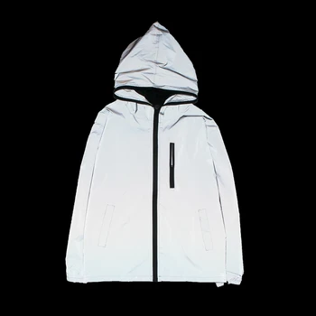 

Spring Autumn Reflective Jacket Women Men Windbreaker Streetwear Hooded Jackets Solid Hip-hop Night Coats Womens Jackets S-5XL