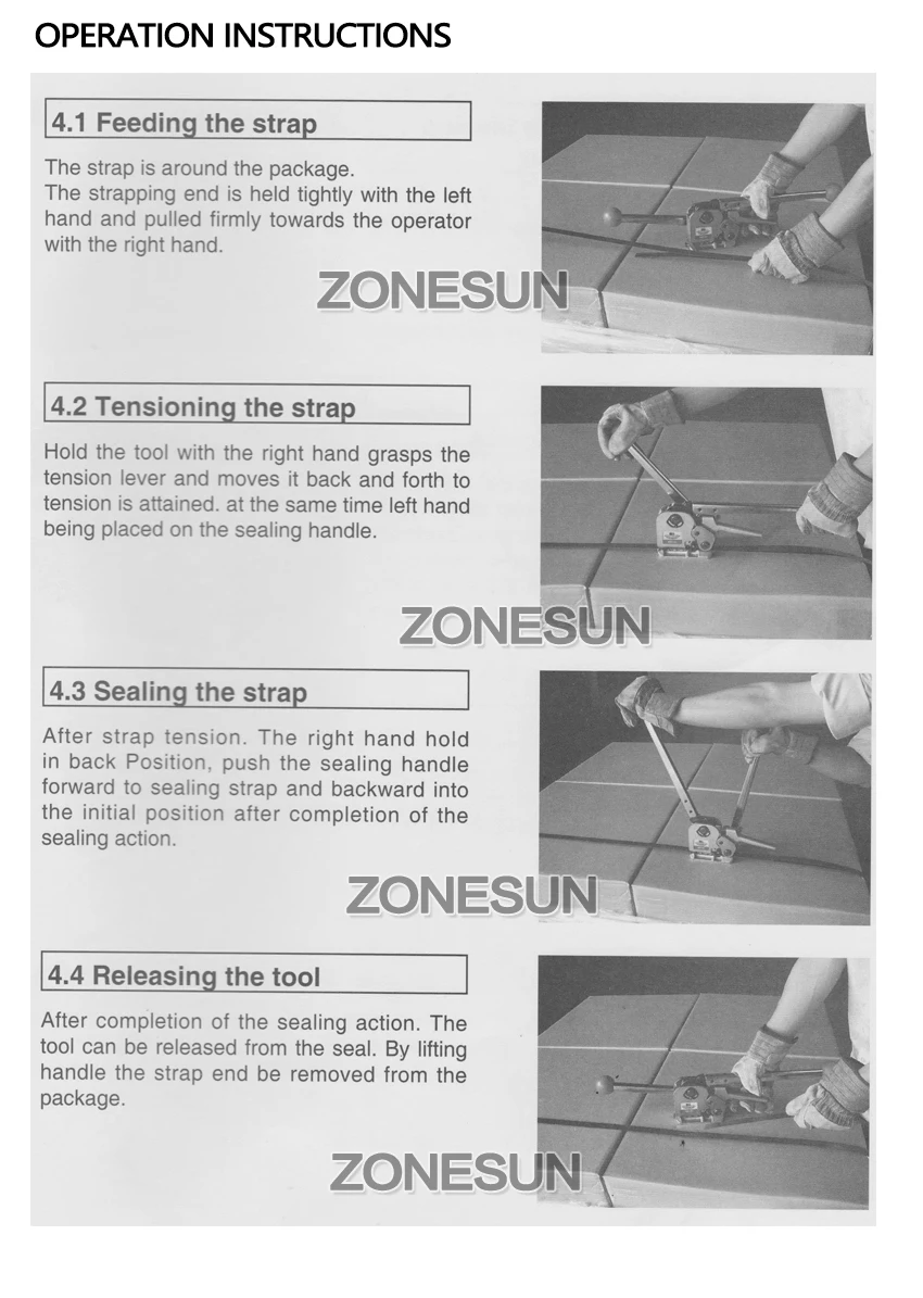ZONESUN srapping машина mh35 ручной Бессальниковый Сталь обвязочные инструменты для ремень Сталь s ширина от 16 до 25 мм