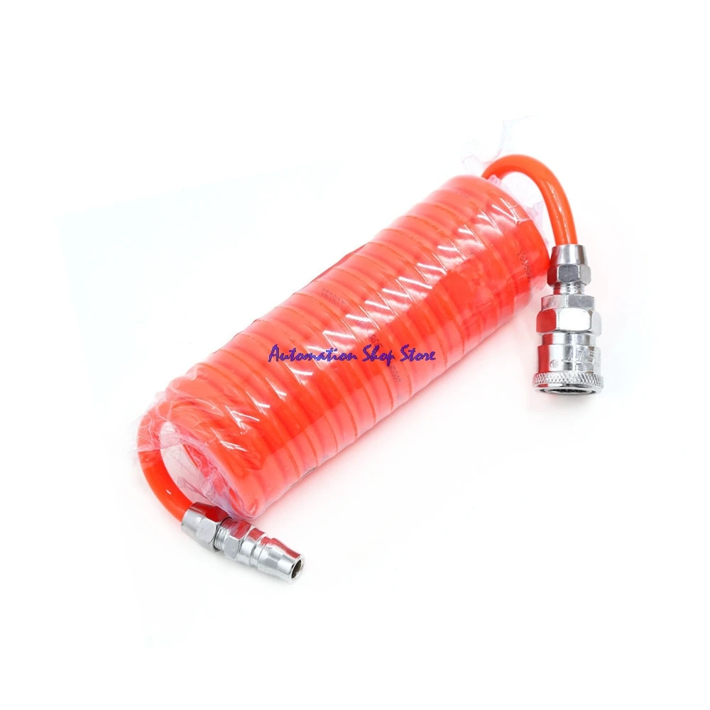 3M 29.5 Ft 8mm x 5mm Flexible PU Recoil Hose Tube for Compressor Air Tool w 1/4" PP20 SP20 Pneumatic fittings