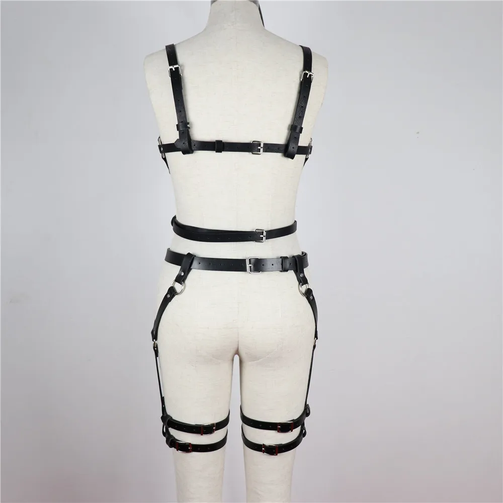 CEA. Sexy Sets 2PCS Women Garters Bra Harness Leg Bondage Straps Fashion Bra Leg Garter Adjustable Leather Belt Punk Style