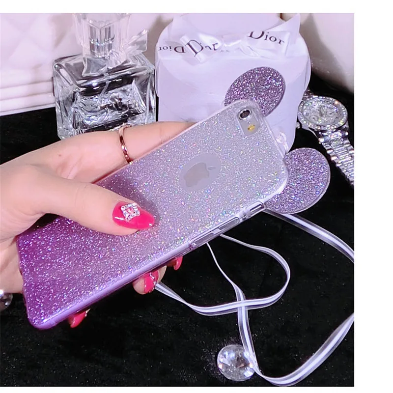 New 3D Mickey Minnie Mouse Ears TPU Glitter Gradient Case