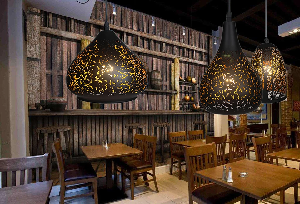 Pingente de Loft Lâmpada de Ferro Pingente de Ferrugem Vindima Luz Nordic Poroso E27 Led Abajur Bar Restaurante Ataque Criatividade Estilo Lâmpada 7 Luzes de pendentes