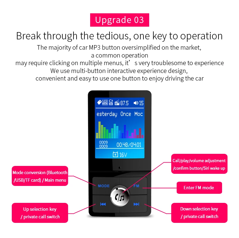 ANLUD Bluetooth Car Kit Color LCD FM Transmitter Handsfree MP3 Lossless Music Player QC 3.0 AUX Modulator Car Accessories (5)