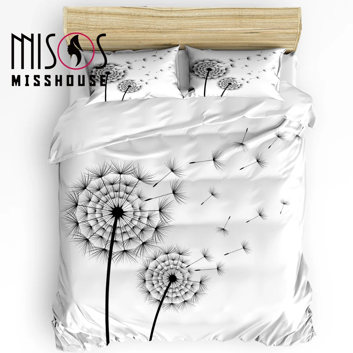 Misshouse Bedding Sets Dandelion Flower Black White Home Textile