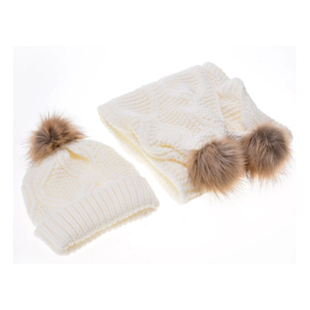 Зимние Шапки шарфы комплект в Корейском стиле симпатичные шапочки для Для женщин Однотонная одежда теплые вязаные шапки и шарфы 4 типов