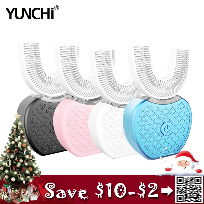 360 Degree Sonic Automatic Electric Toothbrush Teeth Whitening Blue Cold Light Intelligent Silicone Toothbrush 4 Modes U Shape