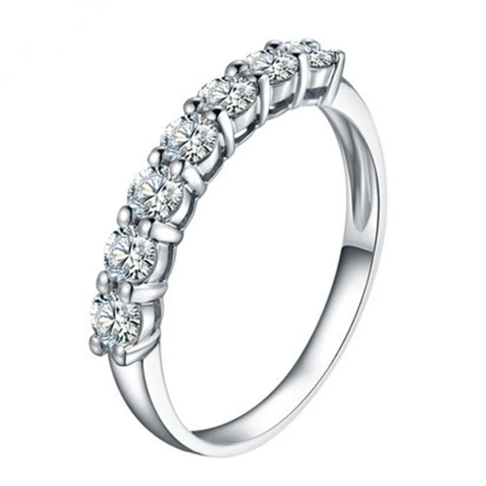 Marca calidad 7 piedras anillo diamante sintético anillo de bodas de siete piedras anillo de plata de ley chapado en oro blanco _ - AliExpress Mobile