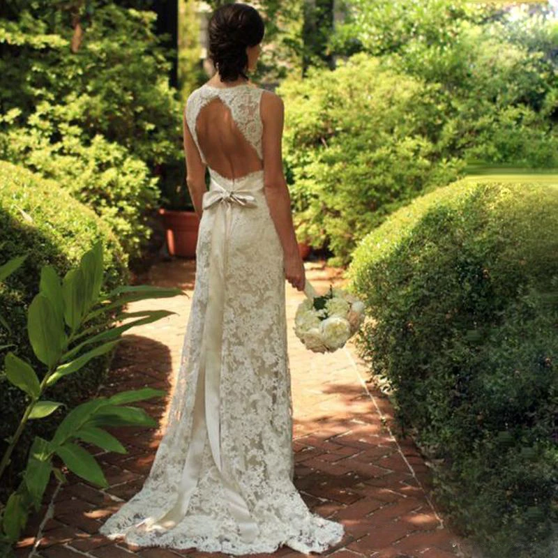 Dentelle Bohème Robes De Mariée Plongeant Décolleté Gaine ...