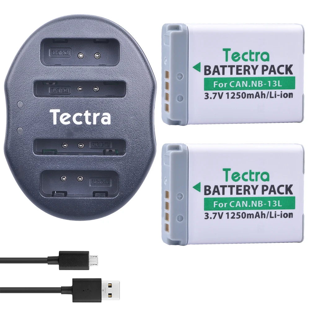 Tectra 2pcs Nb13l Nb13l Liion Battery + Usb Dual Charger For Canon