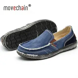 Movechain Для мужчин летом деним Повседневная парусиновая обувь Для мужчин модные оксфорды удобные легкие обуви Для мужчин s низкая-топ slip-on