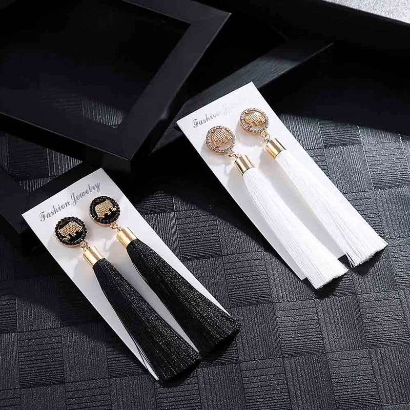 IMG_4204 Trendy Earrings Drop Earrings ElephantSilkDangleLongBohemianBlueMetalBohoGold Tassel Earrings For Women Jewelry