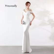 Новинка Русалка белые вечерние платья Длинные атласные широкие ремни Кристалл Формальные Свадебные банкет Вечеринка Выпускной платье Longo vestido de festa платья вечерние