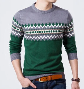 Модный пуловер мужской свитер с круглым вырезом Мужская рубашка с длинными рукавами Осень зима Повседневный тонкий узор трикотаж Pull Homme Горячая JS412 - Цвет: Зеленый