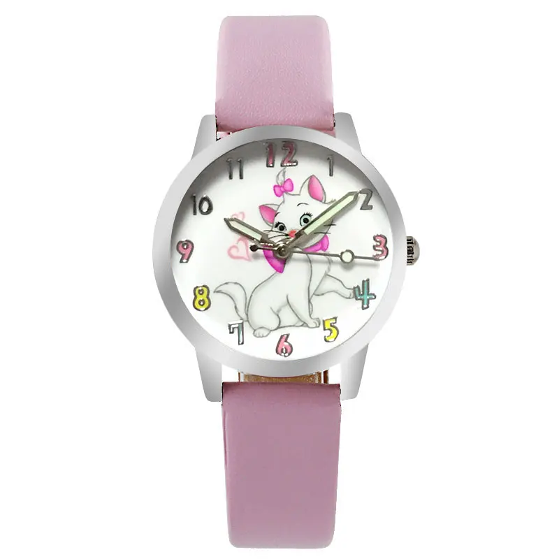 Relogio розовый мультфильм милый кот девушка часы бренд кварцевые кожа детские часы повседневное мальчик спорт день рождения подарок