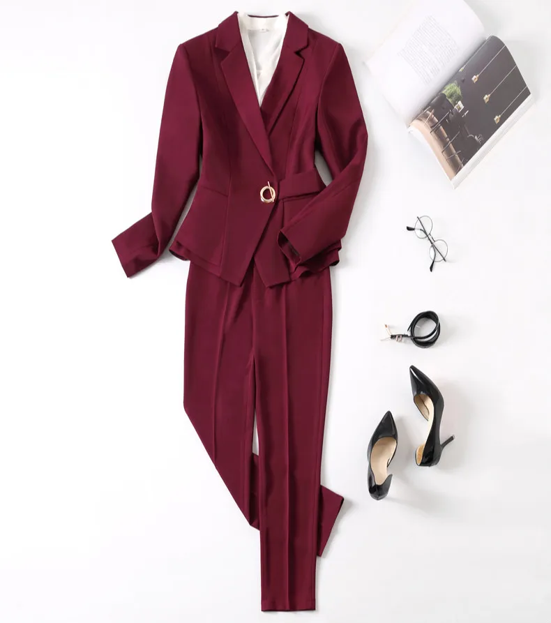 Elegant Uniforms Women Suit Office Lady Formal Blazer Set 2 Piece Pants Suits Fashion Jackets Trouser Autumn Winter XL 4XL