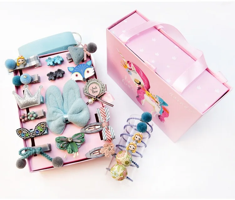 

24pcs/lot Children girls hair Accessories Headwear Gift box Ribbon hair Bow Rabbit Hair clip hair ties Princess Crown barrette