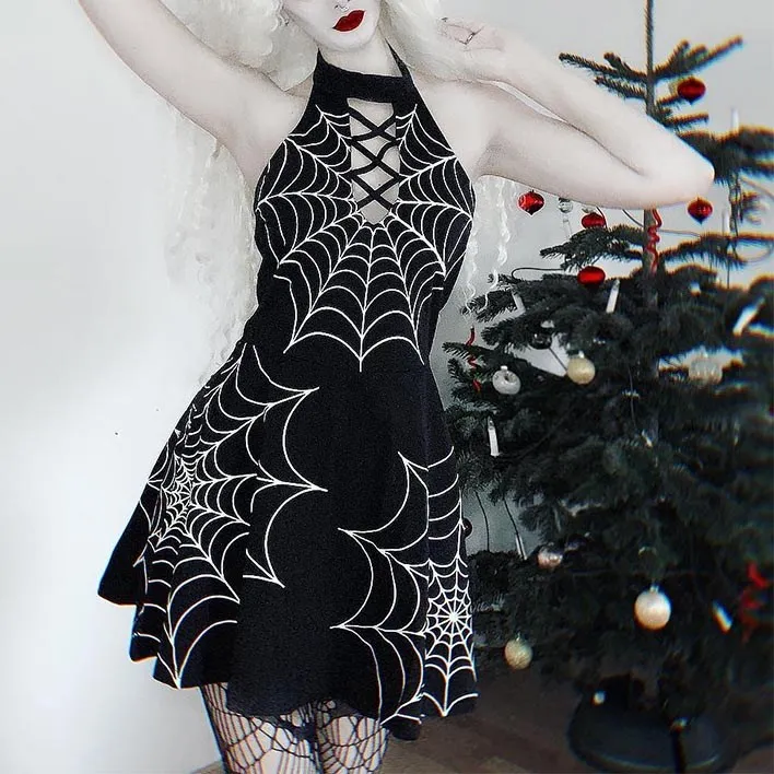 

Gothic Women'S Dress Sleeveless Backless A-Line Sexy Punk Rock Dresses Harajuku Black Mini Dresses