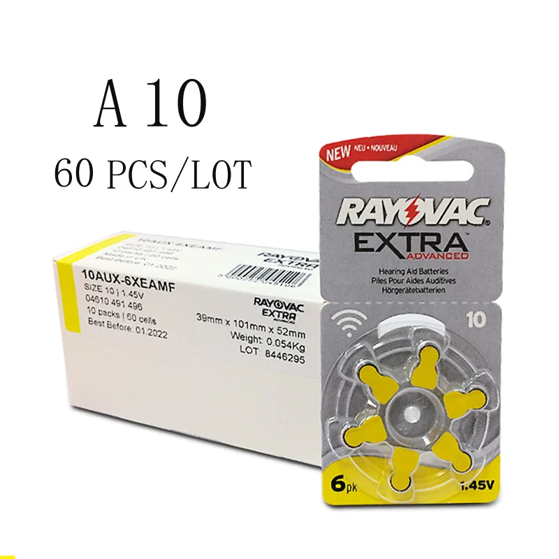 Comprar 60 uds. Rayovac baterías de audífonos de aire de Zinc Extra A10 10A 10 PR70 batería de audífonos A10 para audífonos
