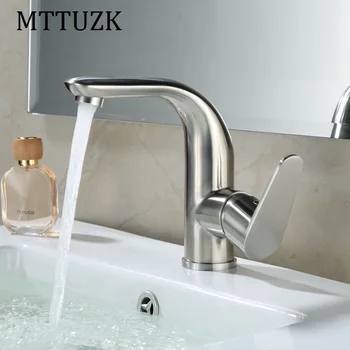 

MTTUZK 304 Stainless Steel Single Hole Bathroom Basin Faucet Hot &Cold Water Tap High Class Brushed Deck Mounted Water Tap