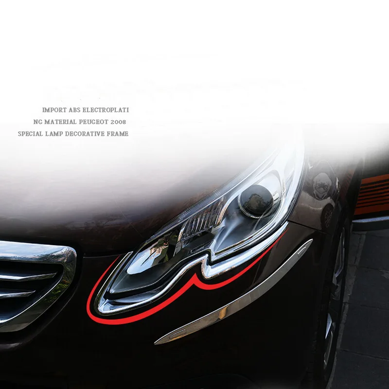 

2013 2014 2015 For peugeot 2008 New ABS Chrome Front Headlight lamp EYEBROW TRIM Protector Cover Stickers Decoration Accessories