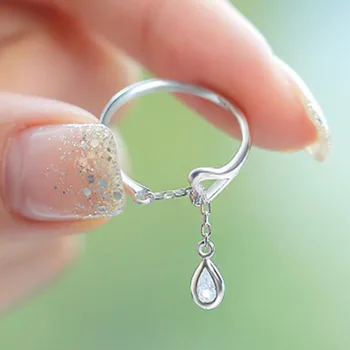 

Adjustable Cute Heart-shaped Crystal Ring Woman Silver Color Water Droplets Ring For Women Girl Jewelry can dropshiping
