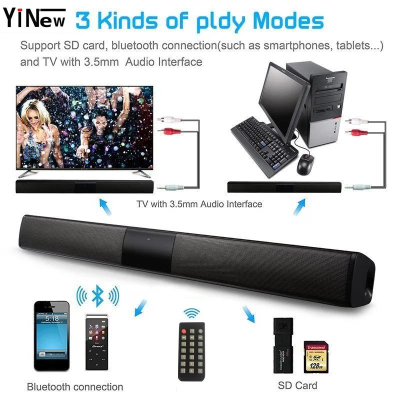 20W TV Soundbar wireless Bluetooth Speaker portable home theater PC Sound Bar box Computer bass USB FM Radio BoomBox for xiaomi