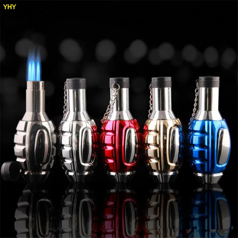 Newest Grenade Shaped Jet Butane Lighter Windproof Torches Multiple Color Lighters NO Gas For Smoking Cigarette Kitchen Tools07