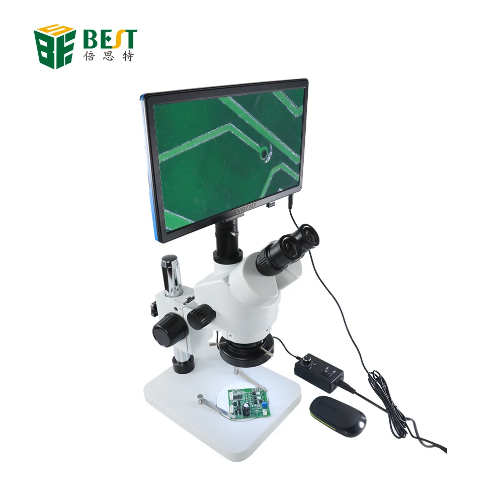  LCD Continuous Zoom Trinocular Stereo Microscope HD VGA Camera Big Workbench Phone Repair Soldering
