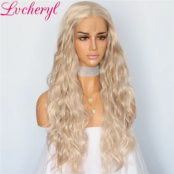 

Lvcheryl Full Density Beige Blonde Color Water Wave Hair Glueless Synthetic Lace Front Wigs for Women Makeup Party Wigs
