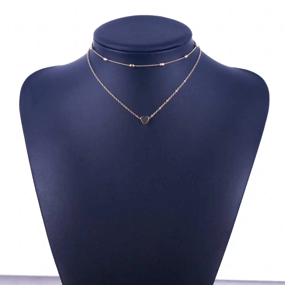 Простое двухроговое ожерелье с кулоном в форме сердца, золотое ожерелье в горошек, женское ожерелье с фазой сердца, прямая
