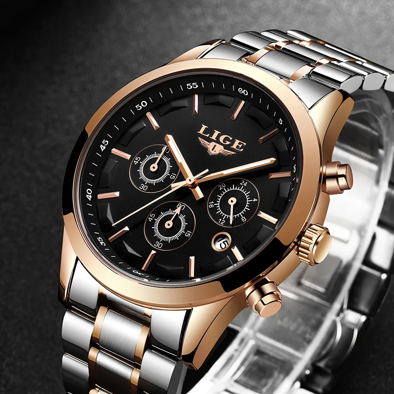 LIGE Mens Watches Top Brand Luxury Men's Waterproof Military Sport Watch Stainless Steel Analog Quartz Watches Relogio Masculino