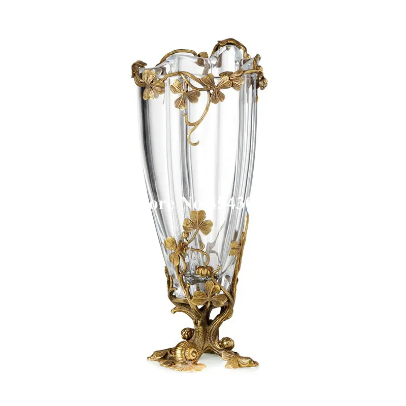 

Floral creative transparent crystal glass inlaid copper vase flower decoration crafts