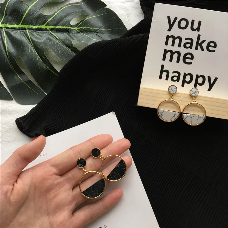 Handmade fashion simple geometric circular marble long earrings girls popular earrings earrings temperament EE88