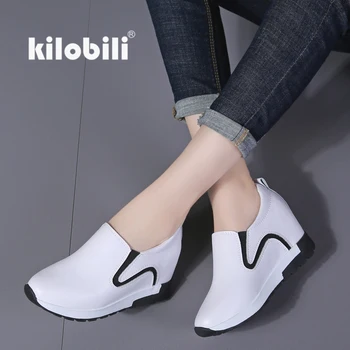 

kilobili 2019 Autumn women sneakers shoes platform sneakers women Genuine Leather casual shoes slip on creepers walking shoes