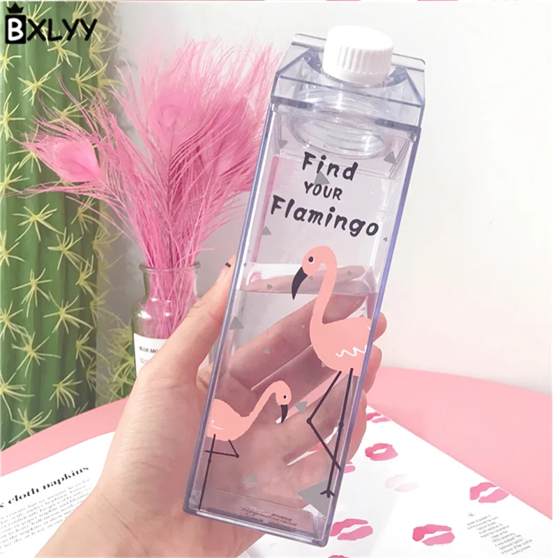 BXLYY Hot Cartoon Flamingo Milk Box Styling Cup Plastic Portable Kettle Kitchen Accessories Christmas Gift Home Decorations.8z