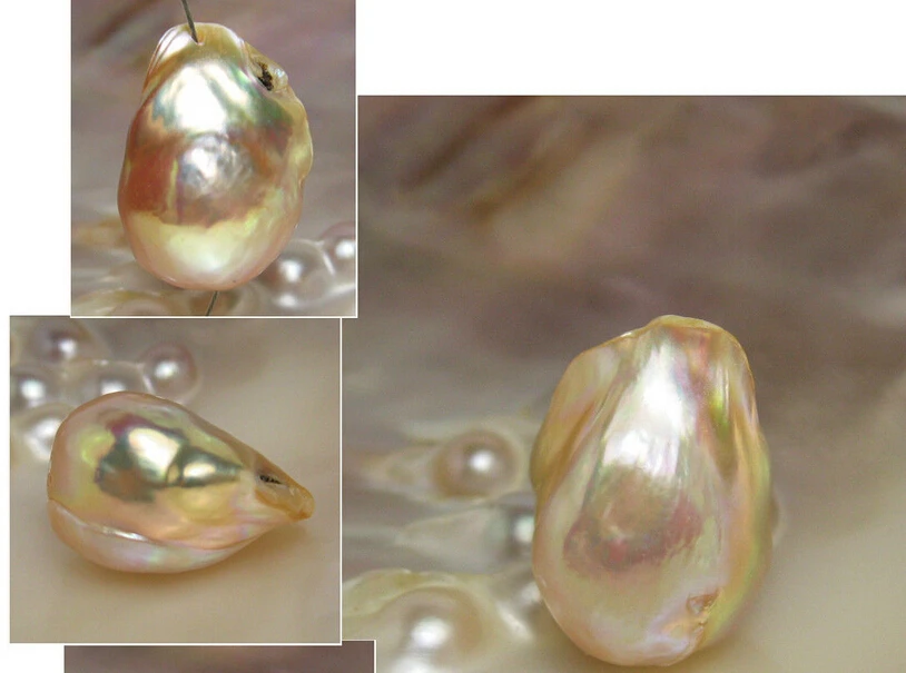 

Jewelry 00872 Genuine Freshwater NUCLEATED gold apricot pink pearl bead