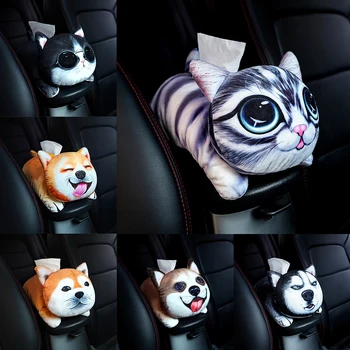 

3D Animal Tissue Box Car Travel Plush Napkin Paper Holder Container Back Hanging Tissue Case
