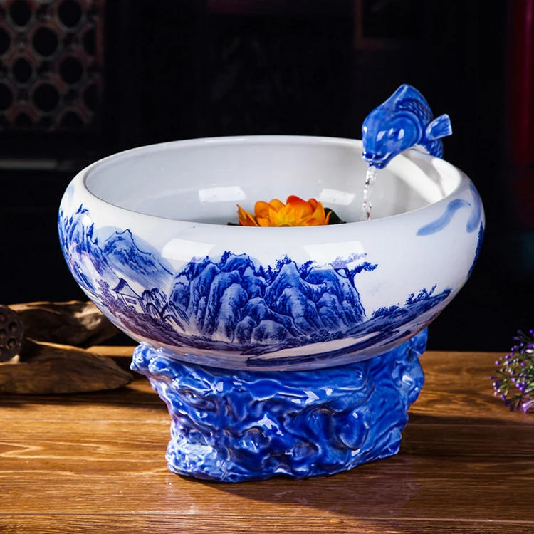 Jingdezhen ceramic water fountain Zhaocai aquarium ornaments Chinese