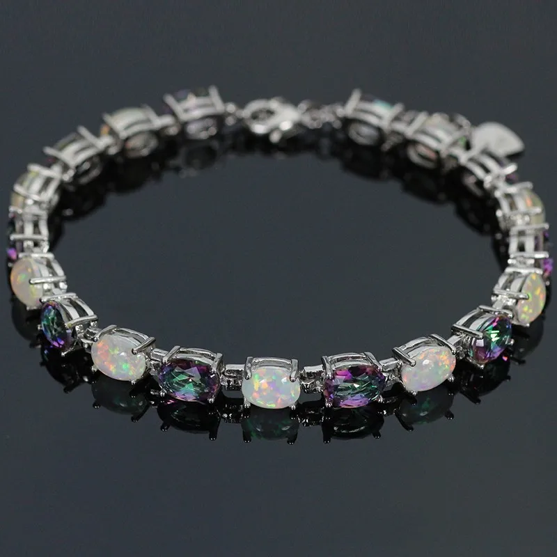 SZ0037 Trendy Precious Fire Opal Gem & Purple Crystal Silver Charm Bracelet for Women Elegant Jewelry Best Gift for Lovers SZ0037 Trendy Precious Fire Opal Gem & Purple Crystal Silver Charm Bracelet for Women Elegant Jewelry Best Gift for Lovers