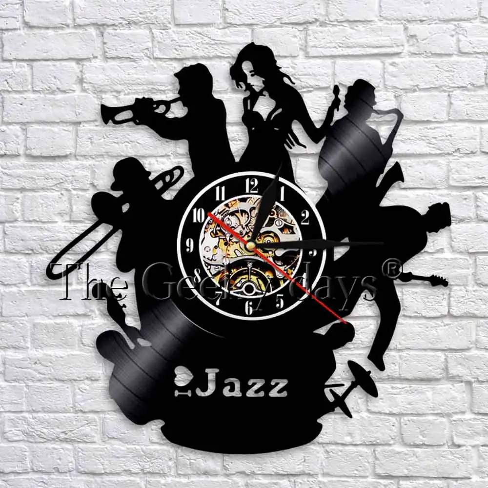 Jazz Music Art Decoration 3D Wall Clock Vintage Vinyl Record Time Clock