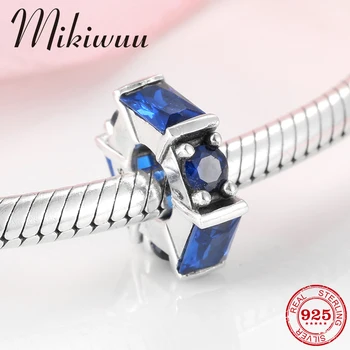 

925 Sterling Silver crystal Round shape Charms blue zircon spacer Beads Jewelry making fit Original Pandora Charms Bracelet