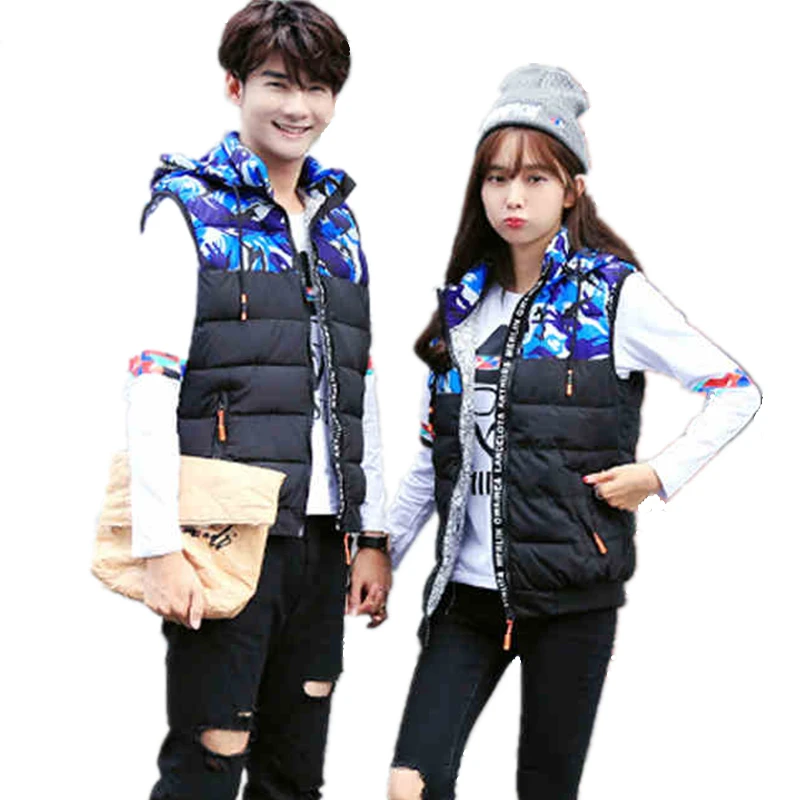 

Lovers Couple Clothing New Women Vest Coat Camouflage Cotton Padded Short Jacket Female Fashion Hooded Slim Warm Outwear LCY51
