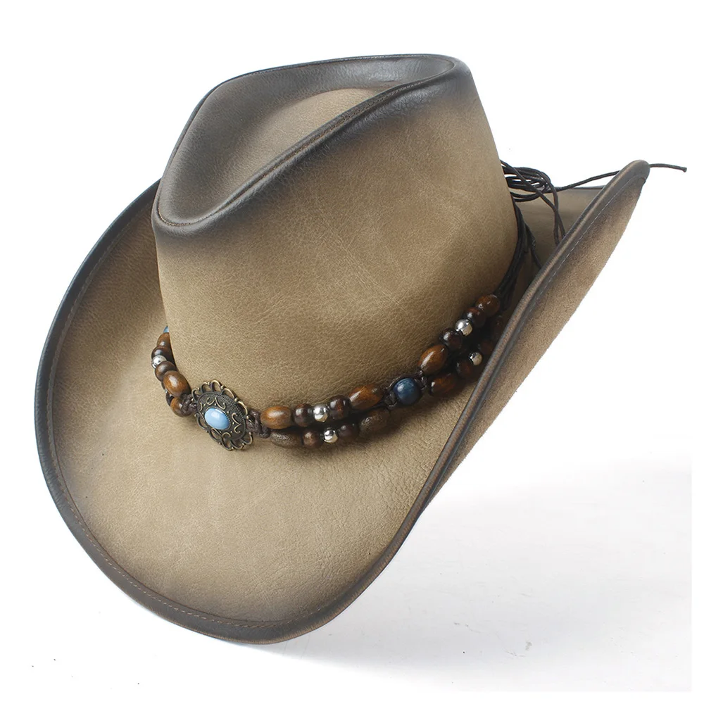 New Fashion Women Men Retro Vintage Turquoise Leather Strap Cowboy Cowgirl Caps