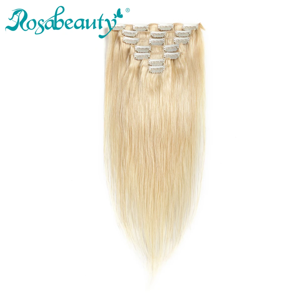 

Rosabeauty Clip In Hair Extensions Straight 100% Human Hair Color #1#2#4#613 Remy Hair 7PCS/Set 70G/set