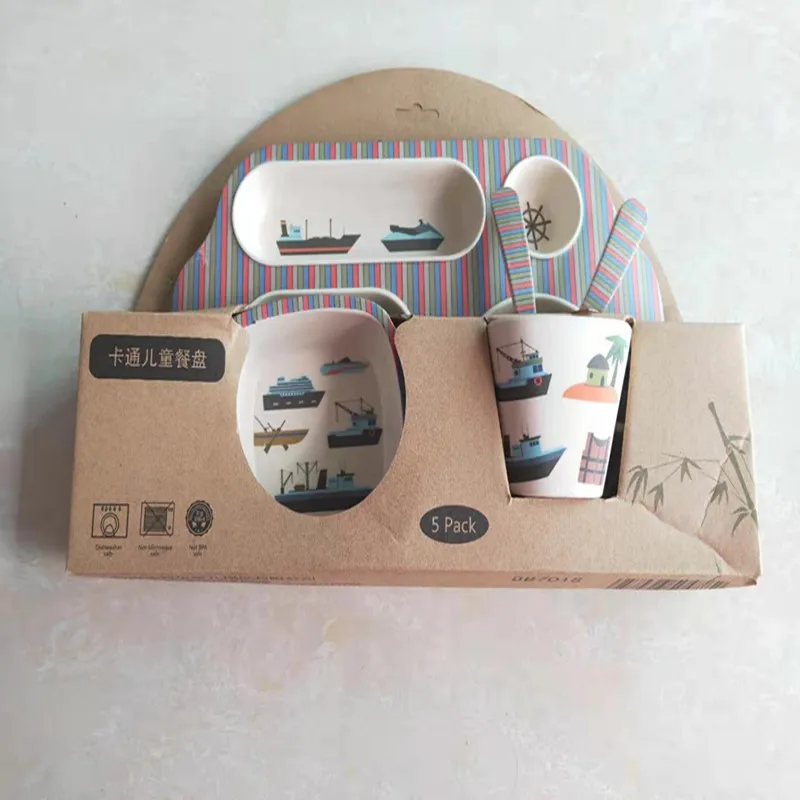

5Pcs/set Eco-friendly Bamboo Fiber Baby Plate Dishes 4 Slots Children Tableware Dishes Dinnerware Sets Creative Gift baby