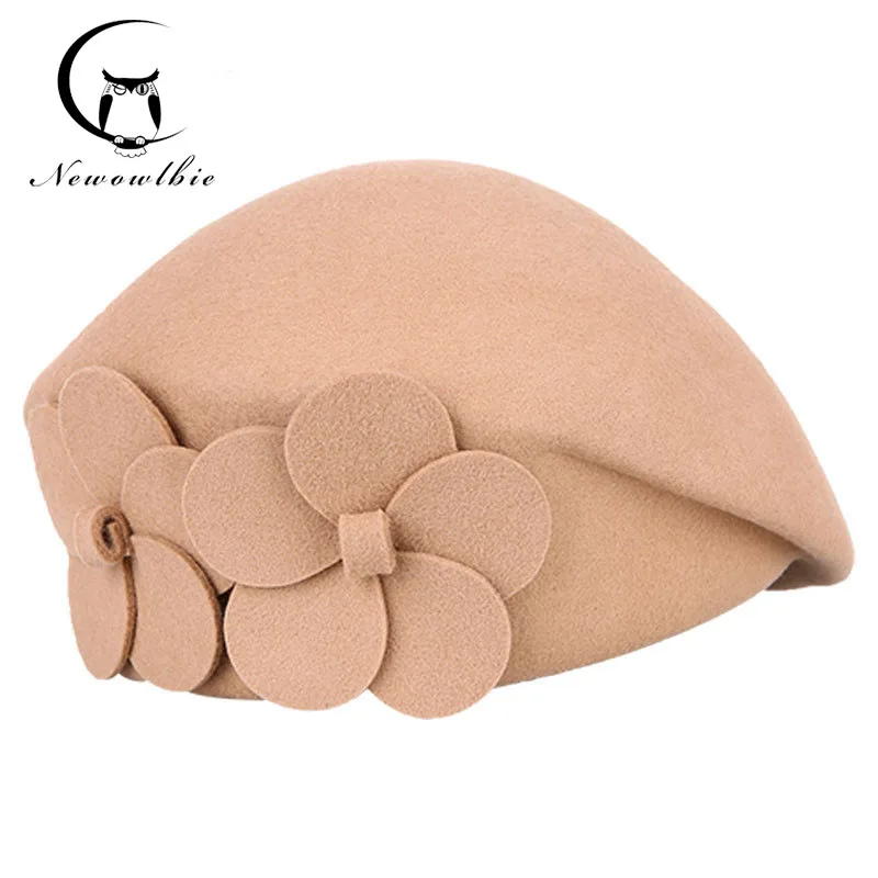 

100% Pure wool felt beret female fashion British style girl beret ladies solid color spring and autumn hat women's direct sales