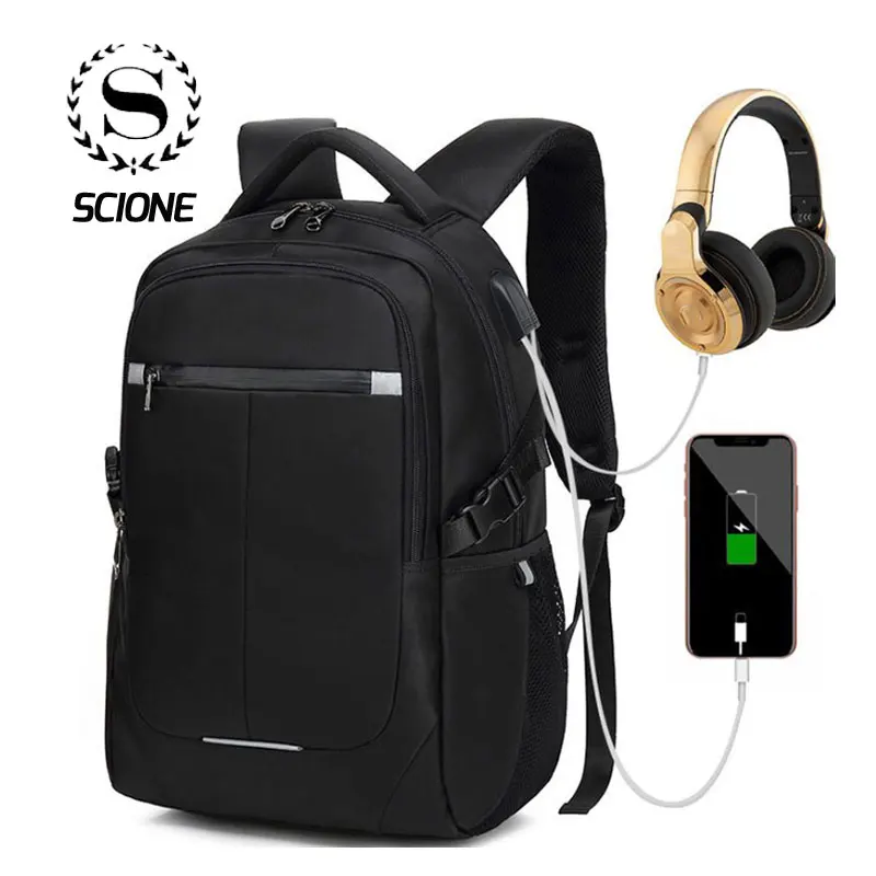

Scione Men Multifunction Reflective Backpack Women USB Charging Headphone Travel Bagpack Waterproof Large Laptop Business Bags