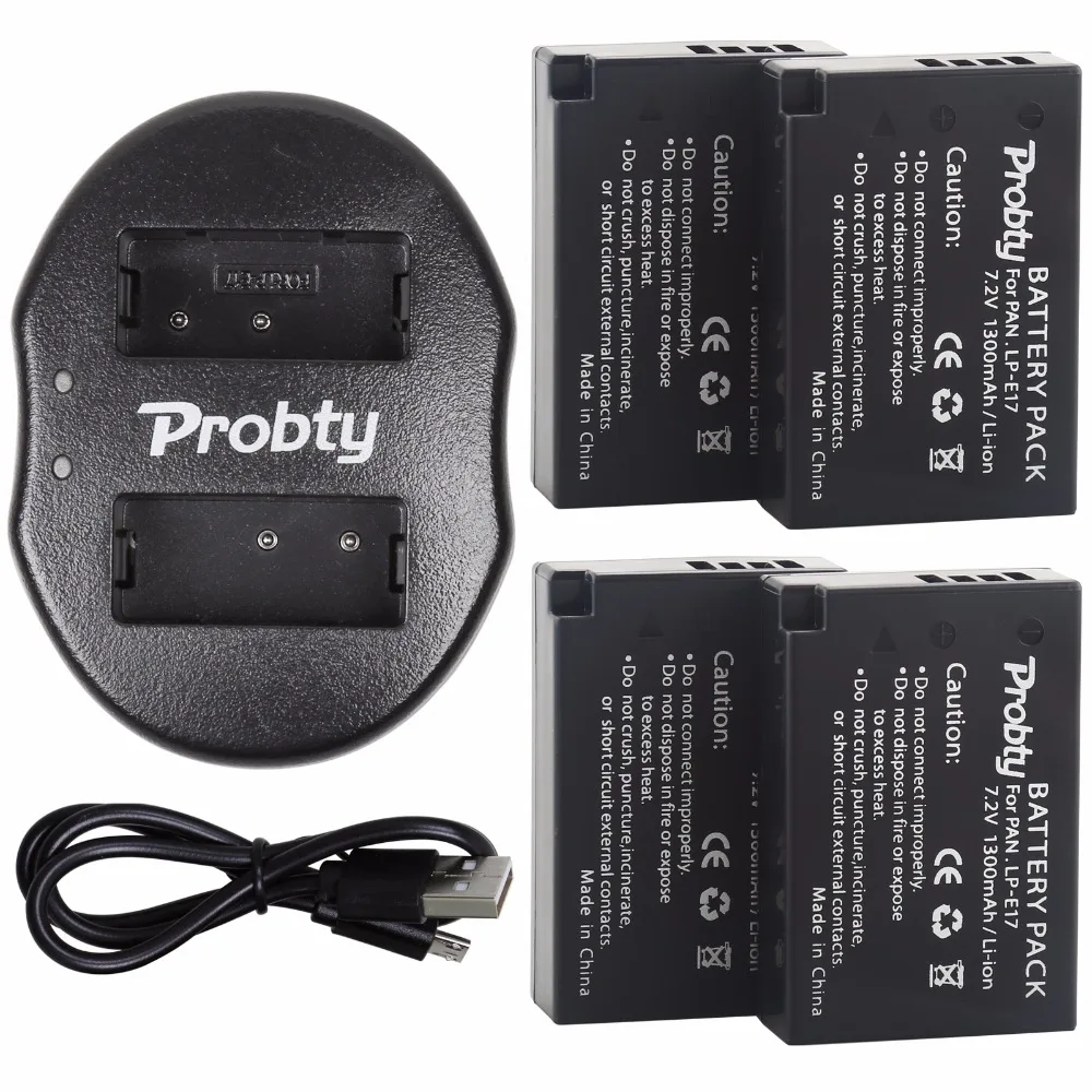 4Pcs Probty LP E17 LP E17 Battery + USB Dual Charger for Canon EOS 750D