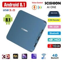 

Original SCISHION AI ONE Smart TV Box Android 8.1 Rockchip 3328 2GB 16GB WiFi 4K HD Wifi Bluetooth Media Player Voice Control